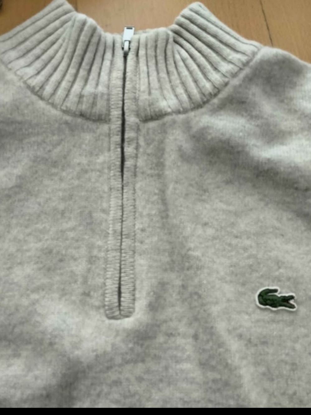 Lacoste Men's Light Gray Half-Zip Knit Sweater with Crocodile Logo